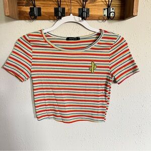 Papaya Colorful Striped Crop Top with Cactus Patch